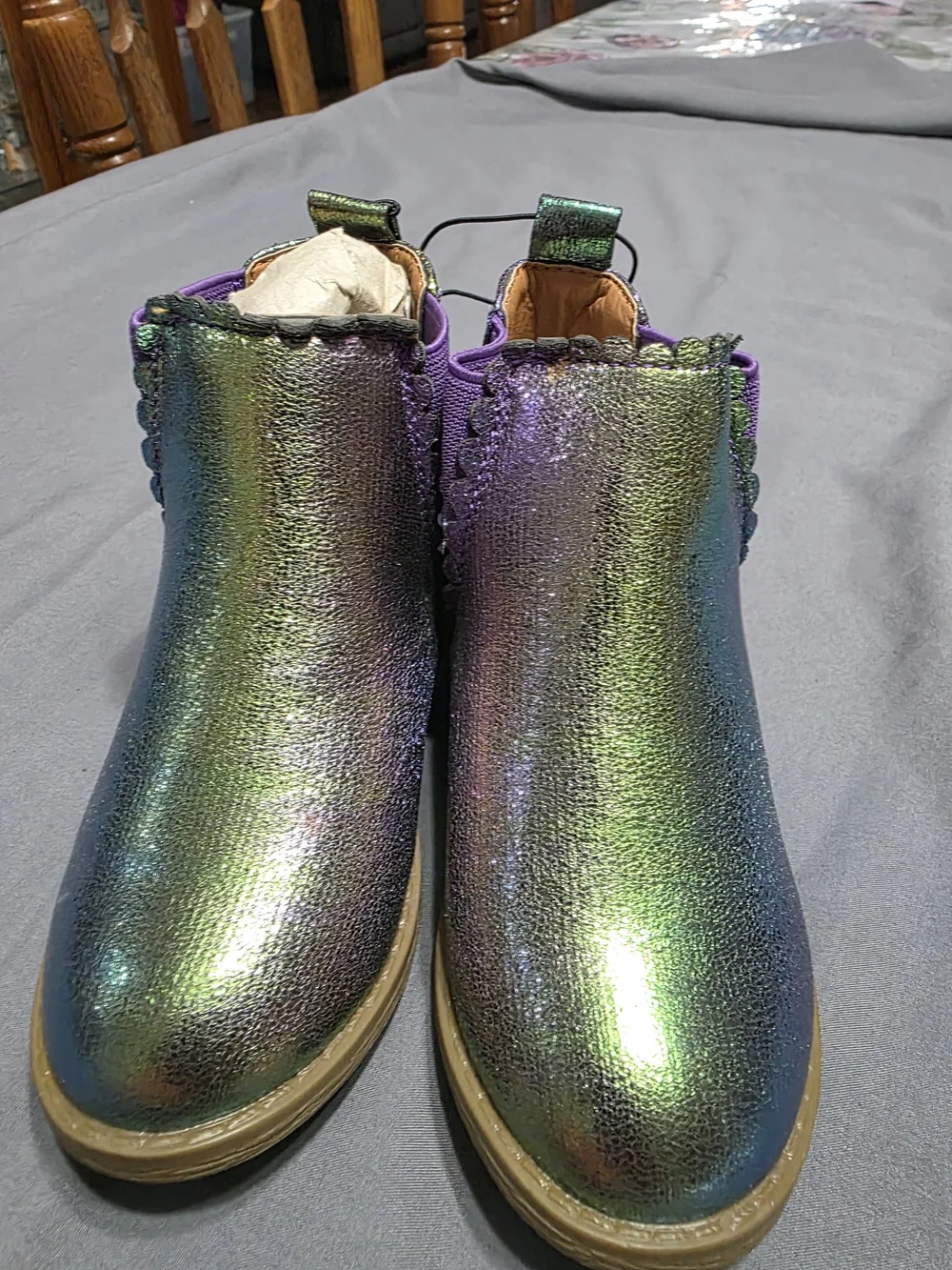 Kids Iridescent Chelsea Boots with Purple Elastic